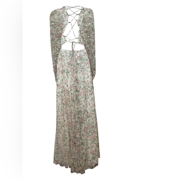 Mac Duggal New 93746 Cutout Waist Floral Lace Up Back Dress Size 16 - Picture 5 of 8